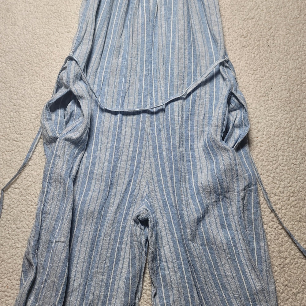 Roxy Riviera Striped Linen Blend Wide Leg Jumpsuit Blue White Large RO80515AQBP5 - Picture 7 of 15